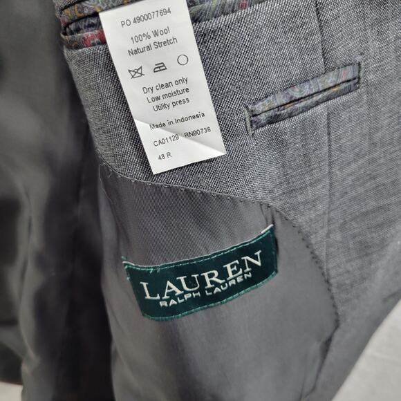 Lauren Ralph Lauren Gray 100% Wool Natural Stretch Sports Jacket Size 48R 11924 - Picture 5 of 10